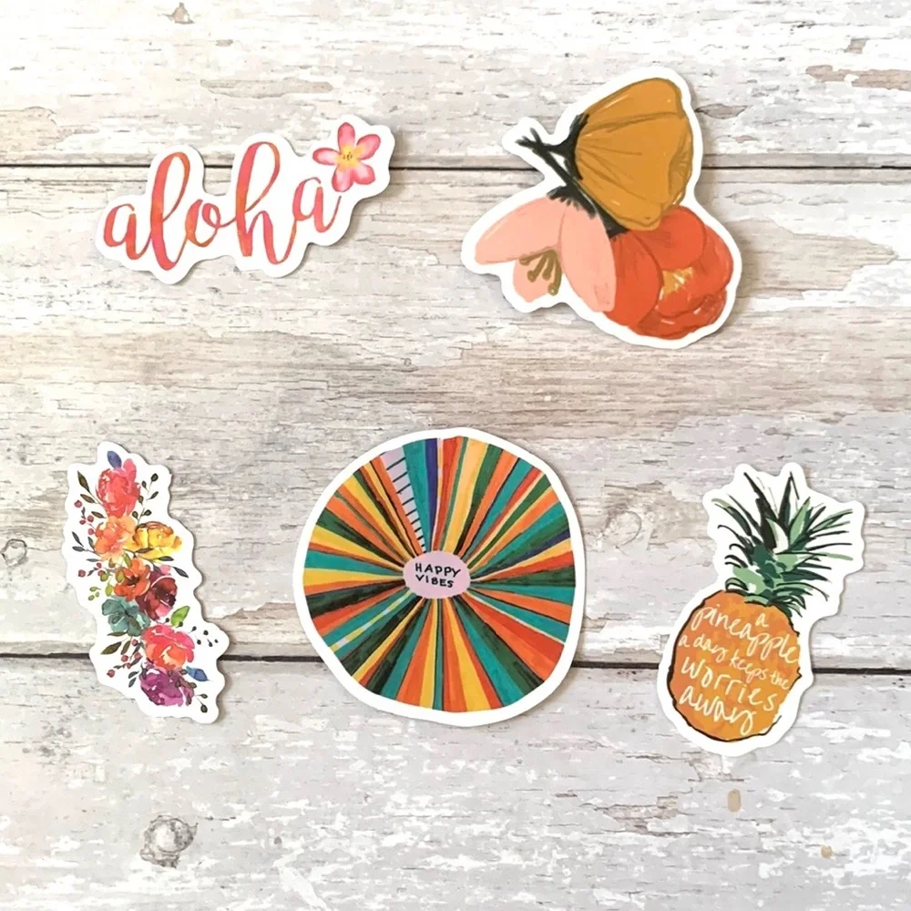 5pc Hawaii Tropical Pineapple Aloha Sticker Bundle Set of 5 Rainbow Flowers NEW